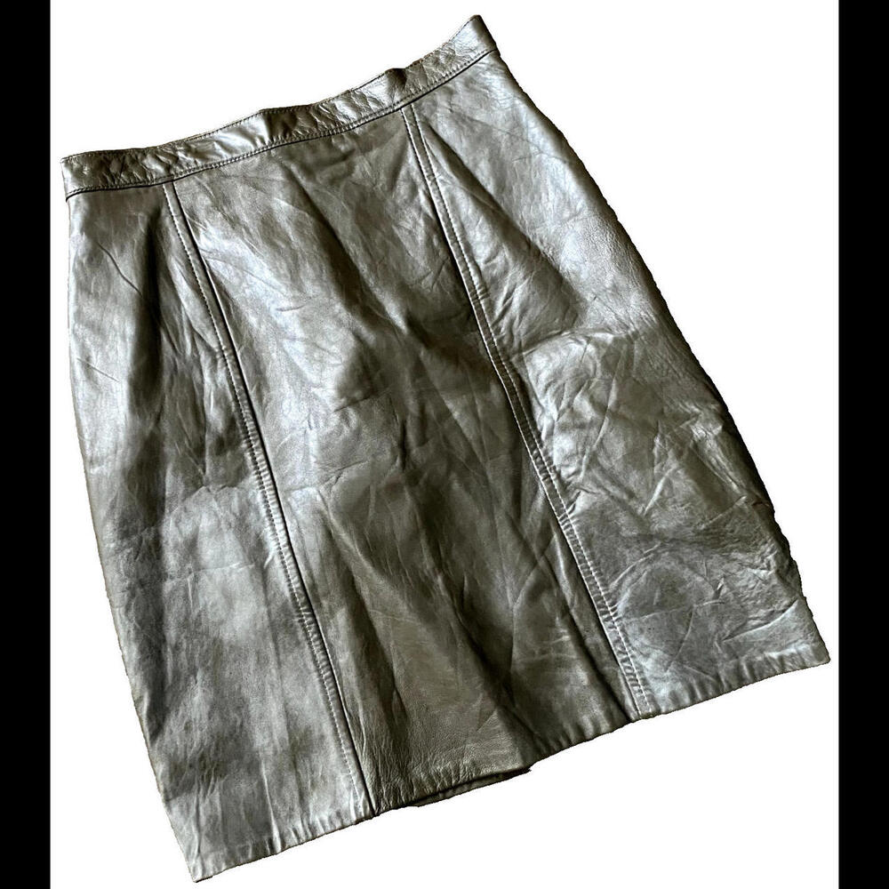 Firenze Santa Barbara Leather Skirt USA Made Genuine Size 10 Brown Lined Y2K EUC